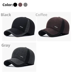 Detail of winter baseball caps in black, coffee and grey with metal sport logo