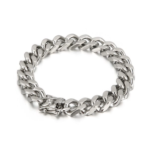Classic silver stainless steel Cuban link bracelet for men with secure folding clasp
