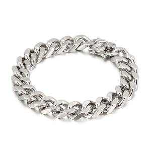 Cuban Link Chain Bracelet For Men Stainless Steel Polished Simple Punk Rock Hip Hop Jewelry Silver Tone Brushed Finish