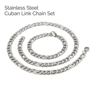 Figaro Link Chain Necklace And Bracelet Hip Hop Streetwear Men 316L Stainless Steel Silver Polished Jewelry