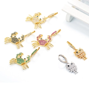 Exquisite gold and silver crab owl earrings with micro-paved colored zircon stones