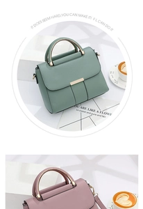 Detail showing elegant handbag in bean green and dusty pink with metallic handle