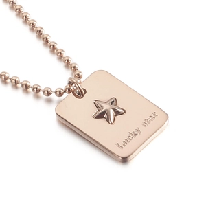 Collier en acier inoxydable or rose avec pendentif Lucky Star et chaîne à billes