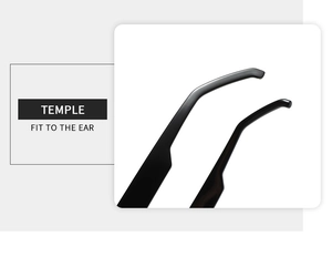 Detail of ergonomic black sunglasses temples designed for a secure fit to the ear