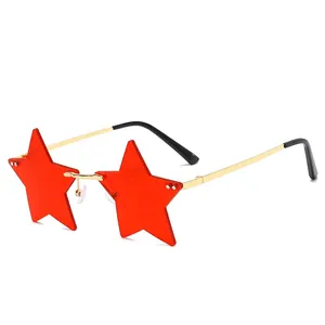 Frameless red star-shaped sunglasses with gold metal temples for summer festival fashion