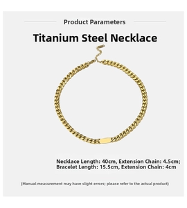 Detailed size specifications for gold titanium steel Cuban link necklace and bracelet set