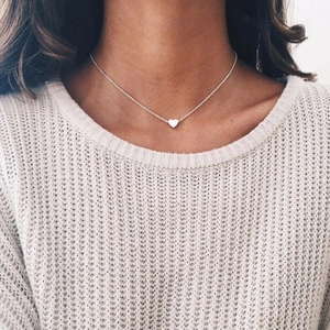 Minimalist Alloy Solid Heart Pendant Necklace Gold Silver Rose Gold Electroplated Clavicle Chain Jewelry For Women Gift