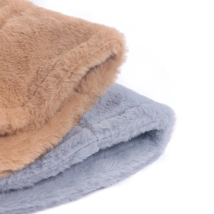 Thick faux rabbit fur winter bucket hat for women in classic brown and grey warm colors