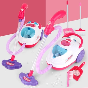 Pink and white kids vacuum cleaner play set with toy broom and mop cleaning tools