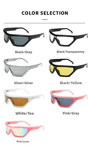 Multi-color grid of Y2K wrap-around sports sunglasses with various lens tint options