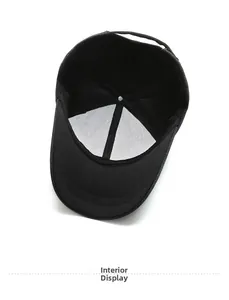 Interior view of classic black baseball cap showing reinforced seams and breathable fabric