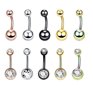 Stainless Steel Belly Button Ring Curved Barbell Double Ball Cubic Zirconia Body Piercing Jewelry Navel Piercing