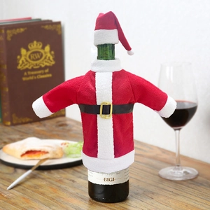 Santa Claus Christmas Wine Bottle Cover Decor Red Cloth Mini Hat And Clothes For Holiday Table Party Dining Decor