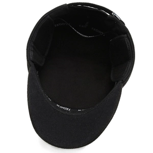 Winter flat top cap for elderly men with black warm lining and fashion sweatband detail
