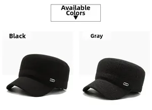 Detail view of winter cadet caps in black and grey with warm ear protection earflaps