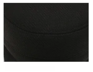 Close-up of strict cap suture technique on black heavy twill fabric of the cap top