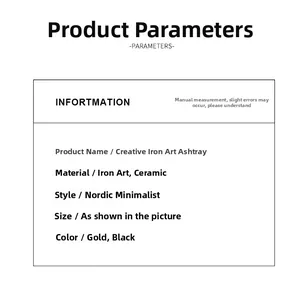Detailed size chart for the Nordic geometric ceramic ashtray with metal frame info