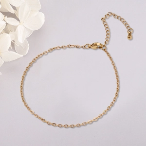 Minimalist 2mm golden stainless steel cross chain bracelet with water drop charm