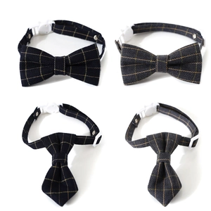 Pet Bow Tie Collar Adjustable Plaid British Style Gentleman Necktie For Cats Small Dogs Fabric Accessories With Bell