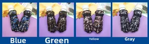 Detail of winter warm ski gloves for kids in four camo colors with adjustable wrist straps