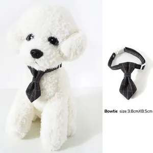 British style grey plaid pet bow tie collar with adjustable buckle for small dogs