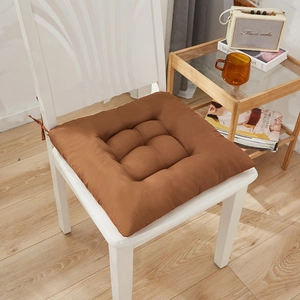 Brown square thickened chair cushion with tufted design and ties for dining chairs