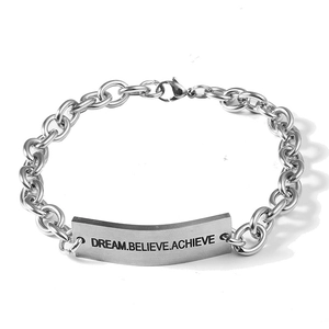 Titanium steel square bar bracelet for men with Dream Believe Achieve engraving
