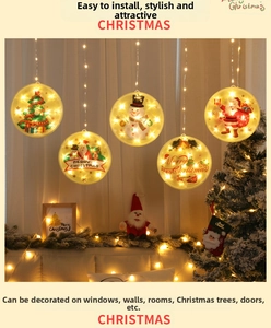 Detail of warm white LED snowman and Santa suction cup lights for Christmas decor