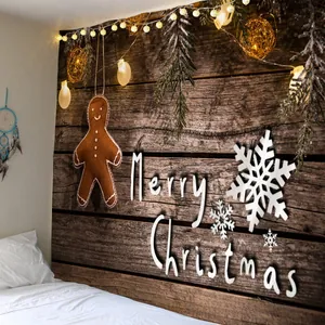 Detail der Weihnachts-Wandteppich mit Merry Christmas Text auf Holztextur-Hintergrund