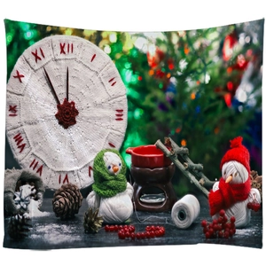 Weihnachtliche Wandteppich mit gestrickter Uhr und Schneemännern für festliche Deko