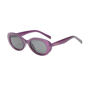 Schicke lila transparente Oval-Sonnenbrille mit goldenen Sternen und grauen Gläsern