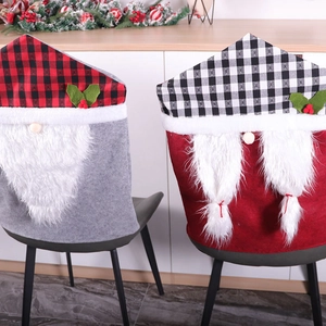 Housses De Chaise Noël Gnome Plaid Décoration Salle À Manger Barbe Fausse Fourrure Tissu Non Tissé Fête