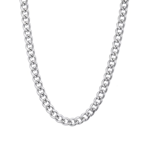 Polished silver stainless steel curb chain with tightly linked flat metal loops