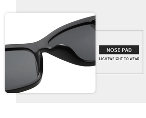 Detailed view of integrated nose pads on lightweight Y2K square sunglasses