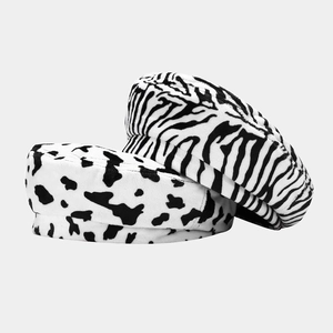 Béret En Peluche Pour Femmes Imprimé Vache Zèbre Chaud Fausse Fourrure Hiver Peintre Casquette Rétro Streetwear