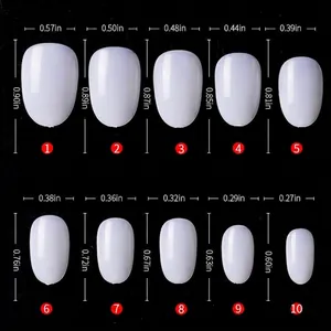 Size chart for 500pcs round false nail tips with 10 different dimensions