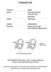 Technical specification of 925 silver starfish hoop earrings with size measurements