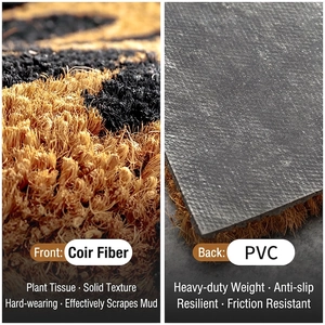 Natural coconut fiber doormat with non-slip PVC backing for entryway and dust removal
