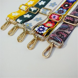 Adjustable wide shoulder straps for handbags with colorful floral patterns and gold hooks