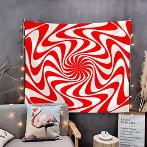 Red and white spiral geometric tapestry for wall decoration with stylish star lights