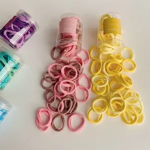 Rainbow gradient seamless hair ties set in clear jar, macaron elastic hair bands