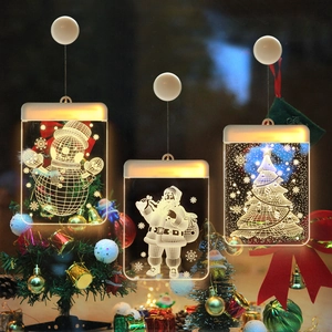 LED Christmas light set with snowman, Santa, and tree suction cup window decorations