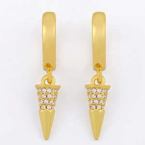 Gold cone earrings with white zircon paving and geometric drop design for women