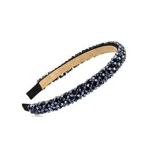 Deep blue beaded crystal headband for women with non-slip lining and fabric ends