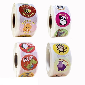 Round Cartoon Animal Reward Sticker Labels For School Teachers Student Encouraging Self Adhesive Sealing Decals Colorful
