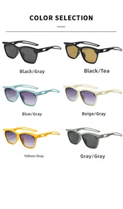 Color selection of square Y2K sports sunglasses with geometric hollow temples