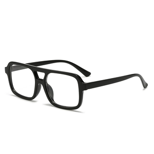 Classic double bridge square pilot sunglasses with black frames and clear photochromic lenses