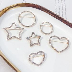 Rhinestone Alloy Brooches Heart Star Round Minimalist Elegant Anti-Exposure Pins Fashion Jewelry For Women