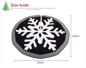 Detailed size chart for 120cm knitted Christmas tree skirt with white snowflake patterns