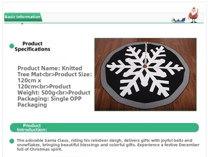 Detail view of 120cm knitted Christmas tree skirt featuring a white snowflake pattern